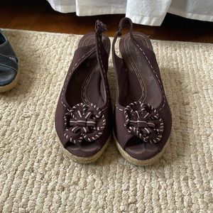 Brown wedge open toe shoe